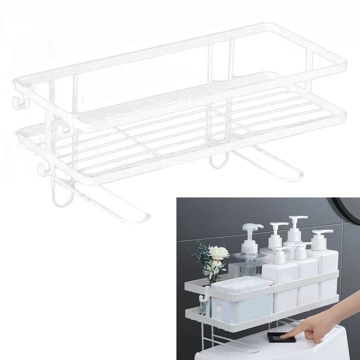 Toilet Shelf Thickening Waterproof Large Capacity Nail Free Installation Iron Over Toilet Bathroom Organizer Single Layer White