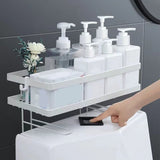 Toilet Shelf Thickening Waterproof Large Capacity Nail Free Installation Iron Over Toilet Bathroom Organizer Single Layer White - Rear View