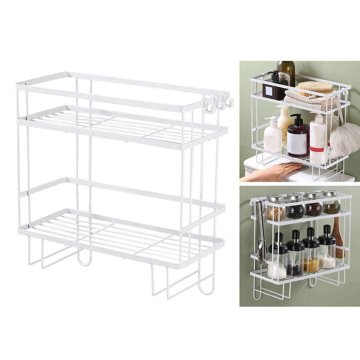 Toilet Shelf Thickening Waterproof Large Capacity Nail Free Installation Iron Over Toilet Bathroom Organizer Double Layer White