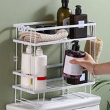 Toilet Shelf Thickening Waterproof Large Capacity Nail Free Installation Iron Over Toilet Bathroom Organizer Double Layer White