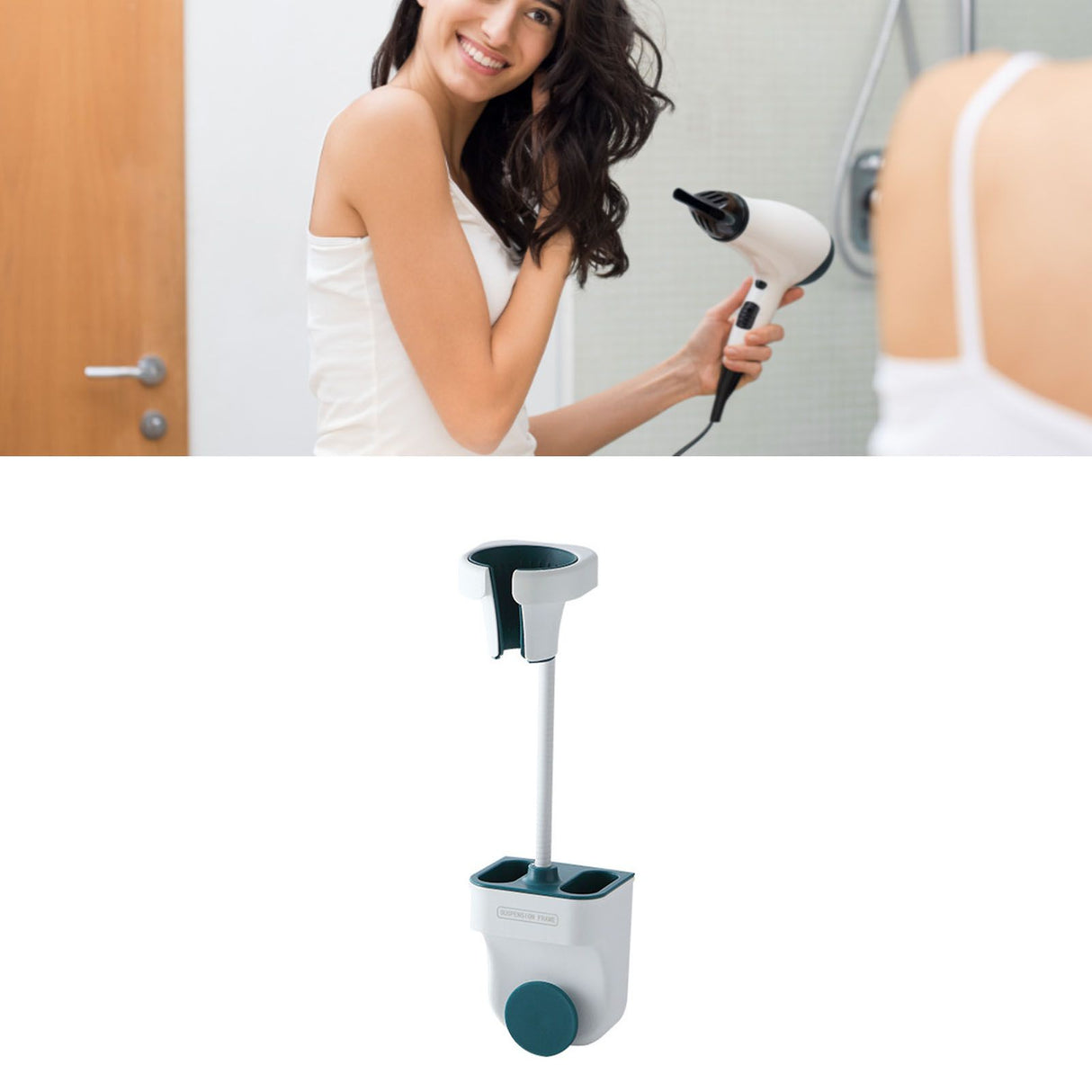 Hair Dryer Holder Wall Mount Punch Free Bracket Support Stand for Bathroom Home Hotel Blue