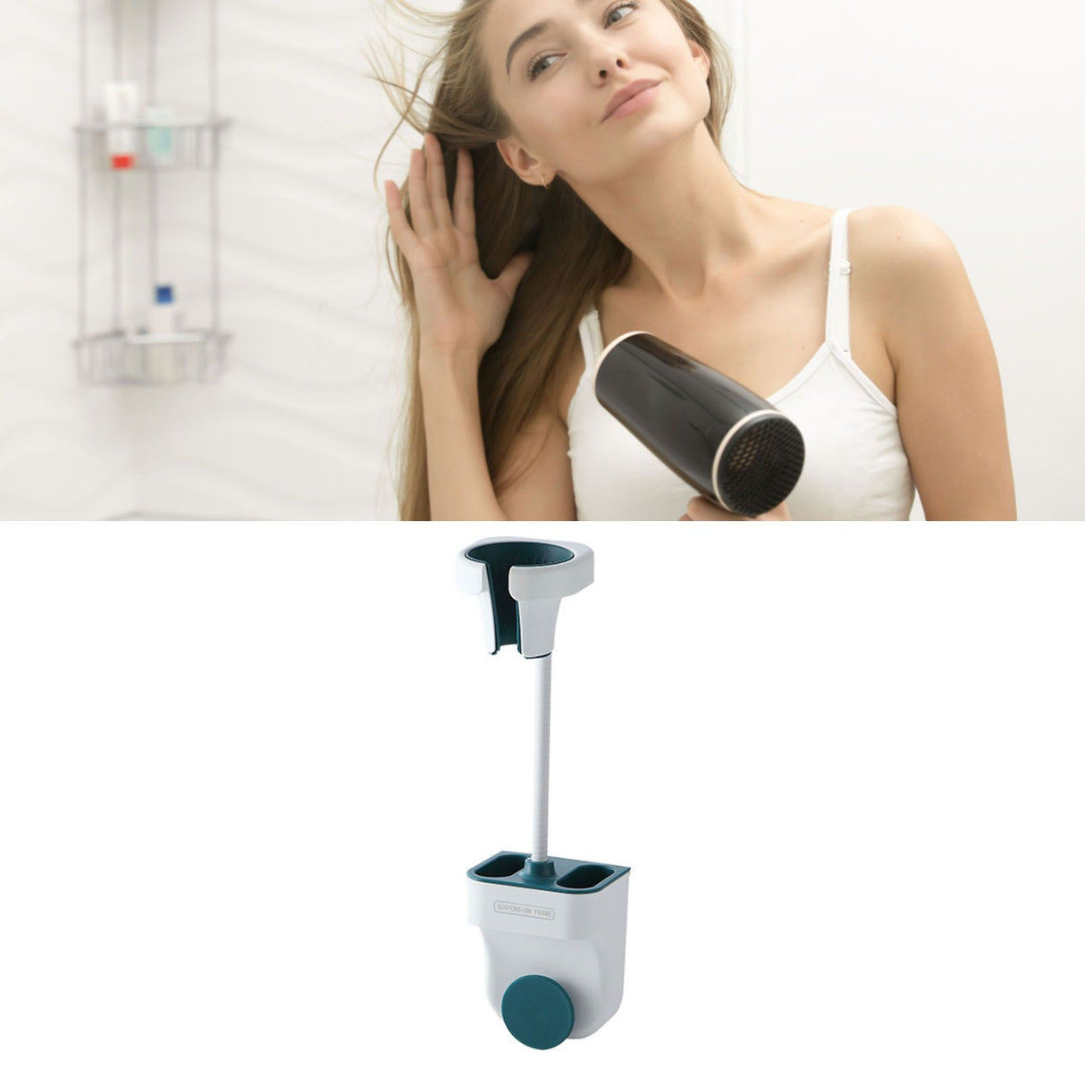 Hair Dryer Holder Wall Mount Punch Free Bracket Support Stand for Bathroom Home Hotel Blue