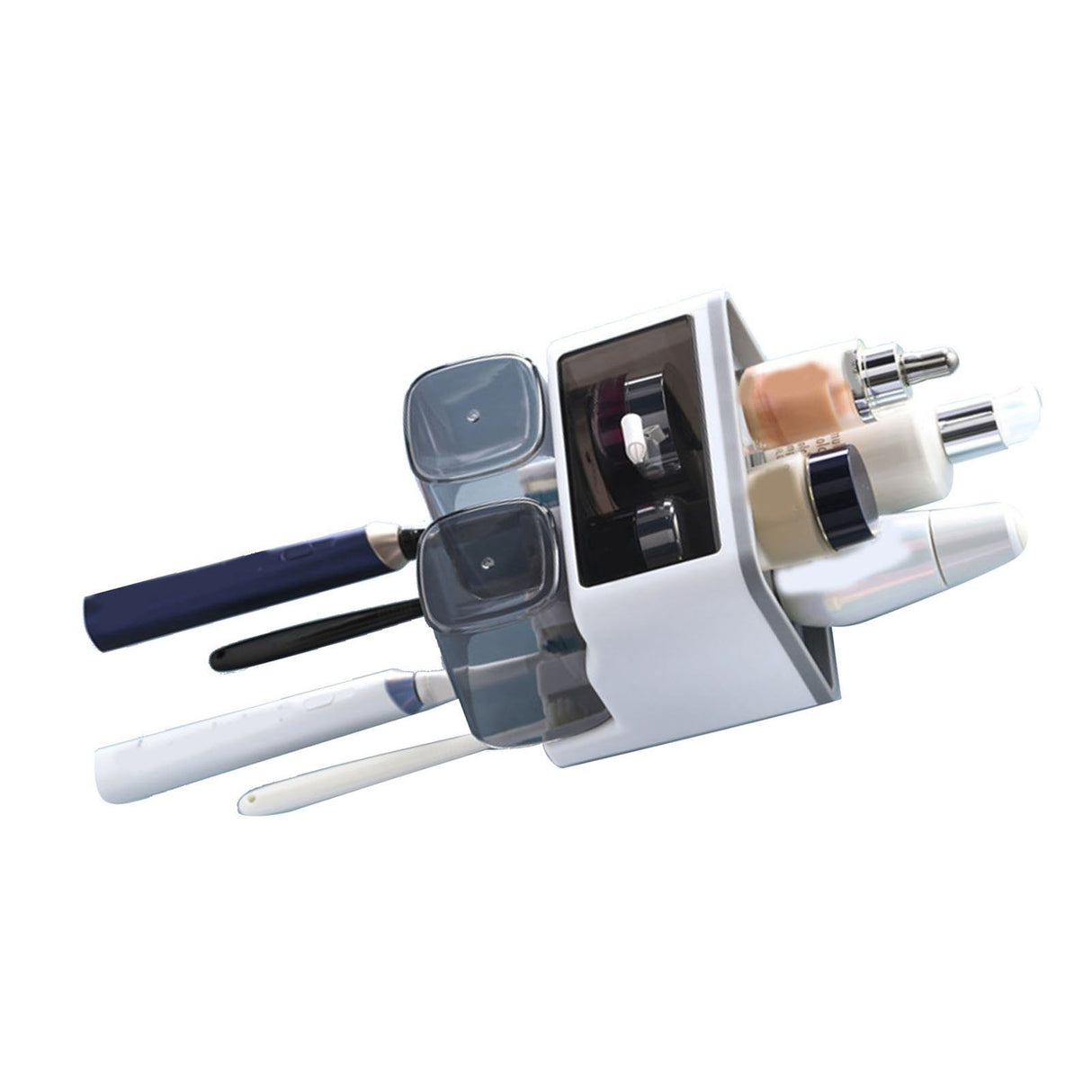 Toothbrush Shelf Punch Free Wall Mounted Mouthwash Cup Holder Toilet Storage Rack White 2 Cups