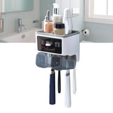Toothbrush Shelf Punch Free Wall Mounted Mouthwash Cup Holder Toilet Storage Rack White 2 Cups