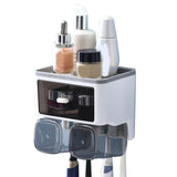 Toothbrush Shelf Punch Free Wall Mounted Mouthwash Cup Holder Toilet Storage Rack White 2 Cups