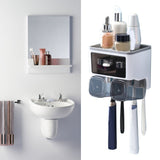 Toothbrush Shelf Punch Free Wall Mounted Mouthwash Cup Holder Toilet Storage Rack White 2 Cups