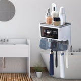 Toothbrush Shelf Punch Free Wall Mounted Mouthwash Cup Holder Toilet Storage Rack White 2 Cups