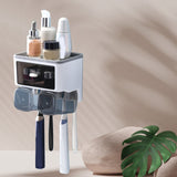Toothbrush Shelf Punch Free Wall Mounted Mouthwash Cup Holder Toilet Storage Rack White 2 Cups