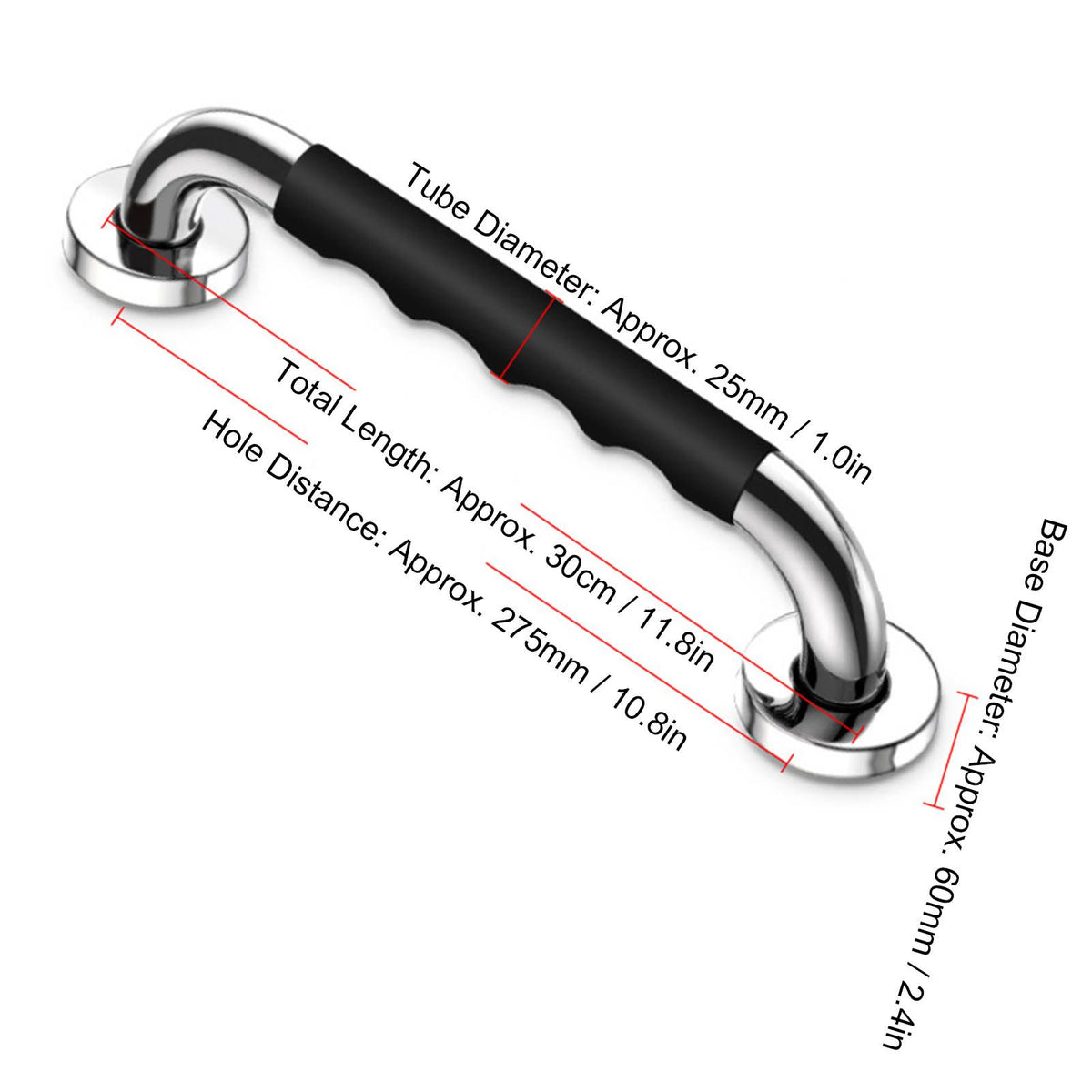 Stainless Steel Grab Bars Rust Resistance Shower Grab Bar with Skid Resistance Silicone for Bathroom Hospital