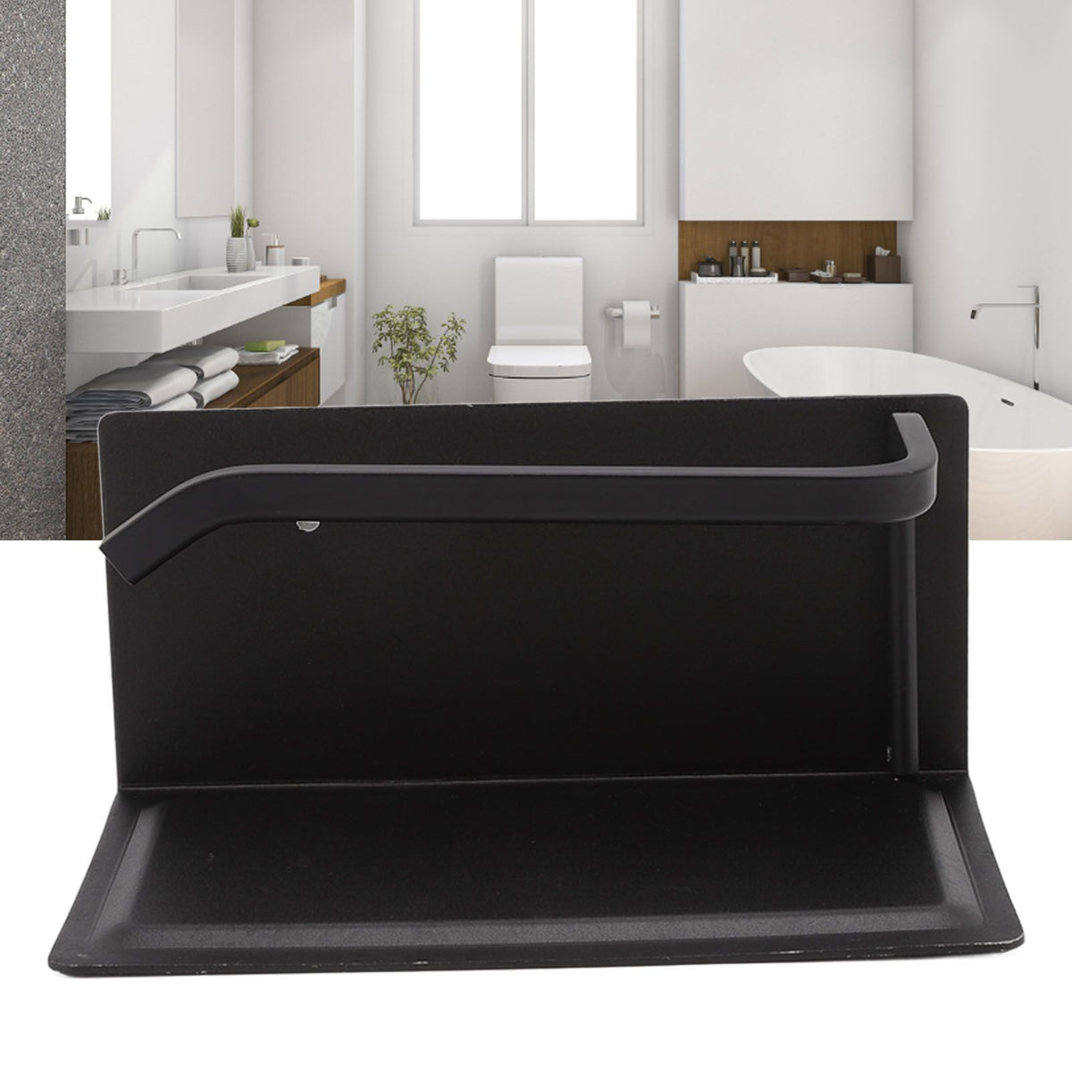 Wall Mounted Tissue Holder Toilet Tissue Bracket Bathroom Paper Roll Hanger with Phone Shelf Black
