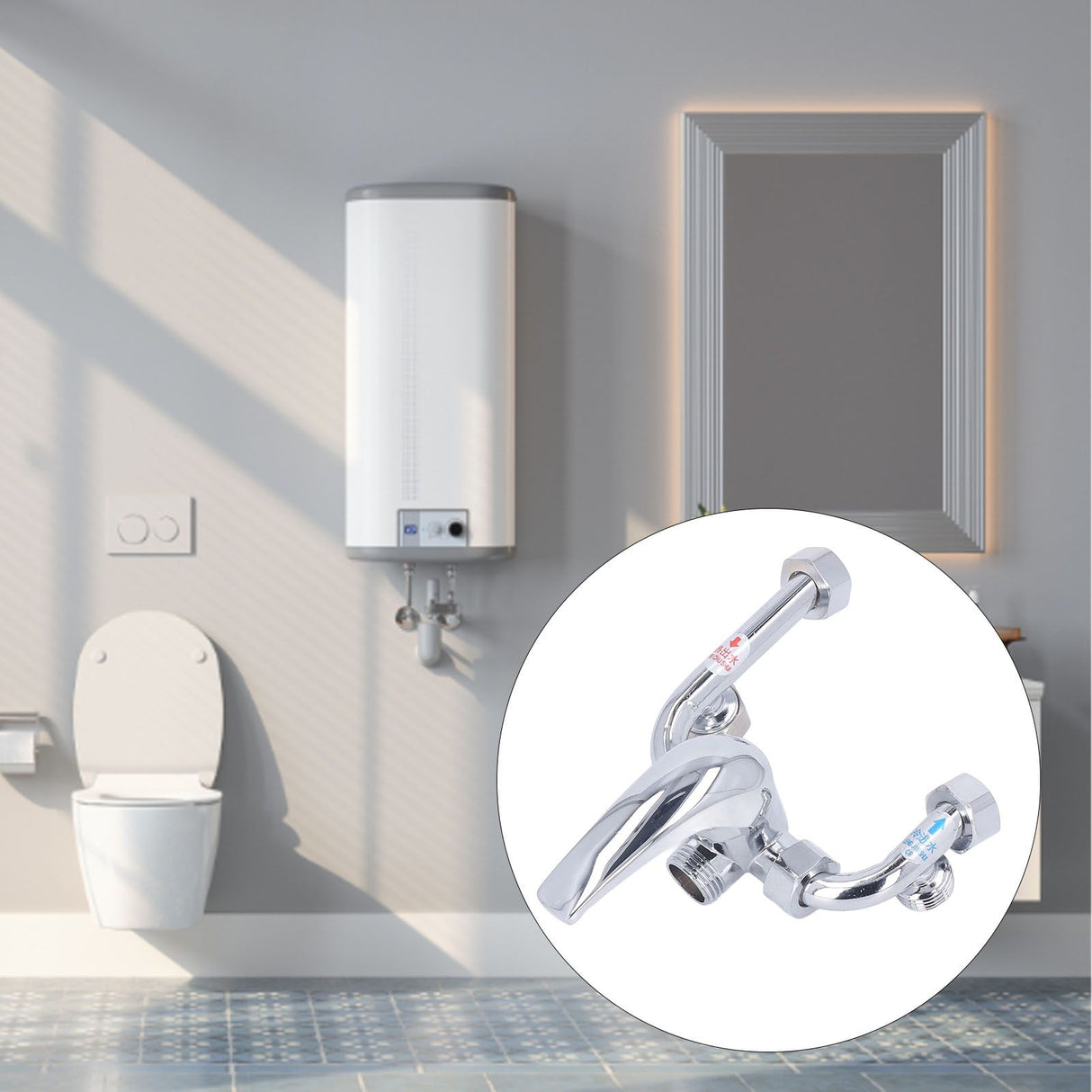 Copper Electric Water Heater Mixing Valve Surface Mounted U Bend Cold Hot Switch Shower Tap Water Inlet Universal Parts G1/2in