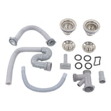 Kitchen Sink Drainer Pipe Stainless Steel S Bent with Double Drains Sewer Pipe Set for Bathroom Home