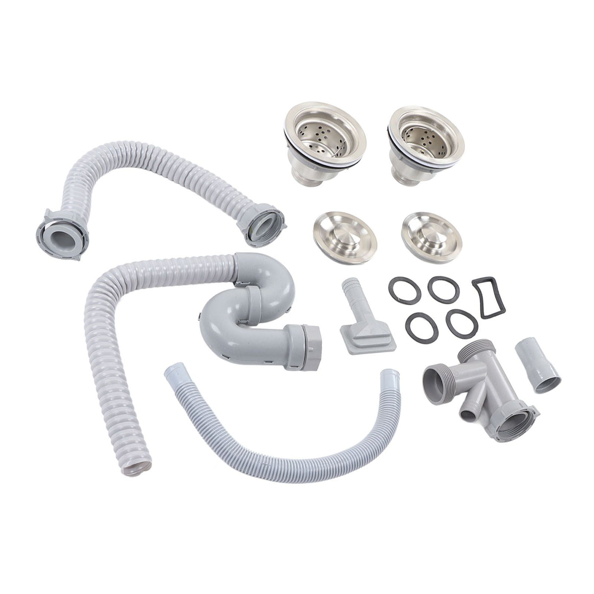 Kitchen Sink Drainer Pipe Stainless Steel S Bent with Double Drains Sewer Pipe Set for Bathroom Home