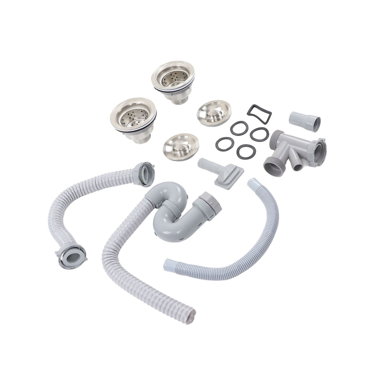 Kitchen Sink Drainer Pipe Stainless Steel S Bent with Double Drains Sewer Pipe Set for Bathroom Home