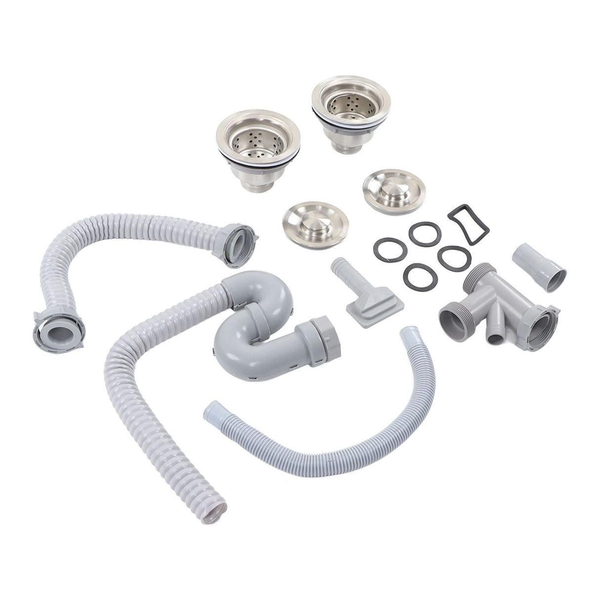 Kitchen Sink Drainer Pipe Stainless Steel S Bent with Double Drains Sewer Pipe Set for Bathroom Home