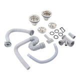 Kitchen Sink Drainer Pipe Stainless Steel S Bent with Double Drains Sewer Pipe Set for Bathroom Home - Top-Down View