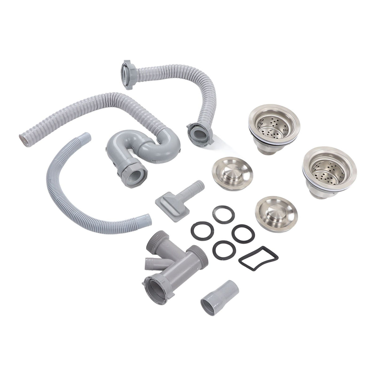 Kitchen Sink Drainer Pipe Stainless Steel S Bent with Double Drains Sewer Pipe Set for Bathroom Home