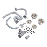 Kitchen Sink Drainer Pipe Stainless Steel S Bent with Double Drains Sewer Pipe Set for Bathroom Home