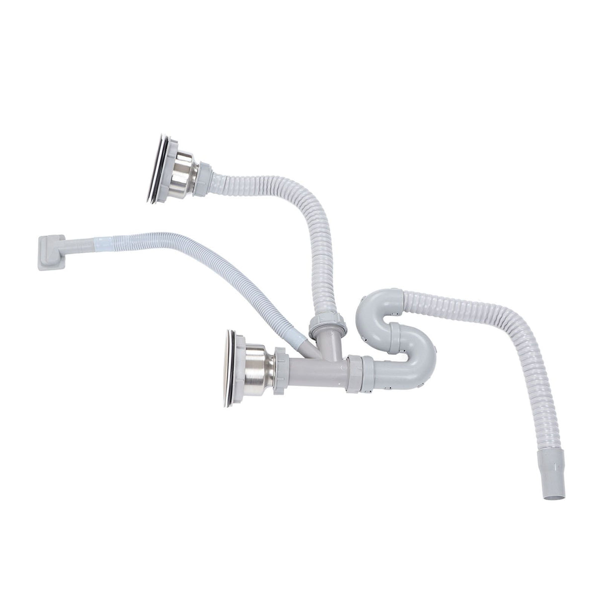 Kitchen Sink Drainer Pipe Stainless Steel S Bent with Double Drains Sewer Pipe Set for Bathroom Home