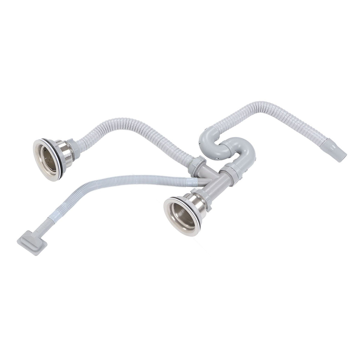 Kitchen Sink Drainer Pipe Stainless Steel S Bent with Double Drains Sewer Pipe Set for Bathroom Home