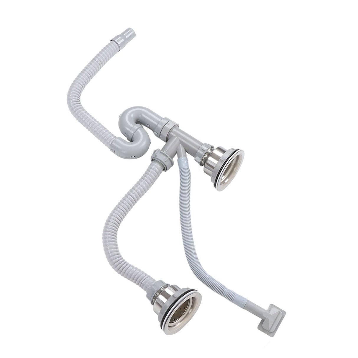 Kitchen Sink Drainer Pipe Stainless Steel S Bent with Double Drains Sewer Pipe Set for Bathroom Home