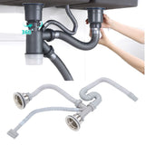 Kitchen Sink Drainer Pipe Stainless Steel S Bent with Double Drains Sewer Pipe Set for Bathroom Home - Extra Image