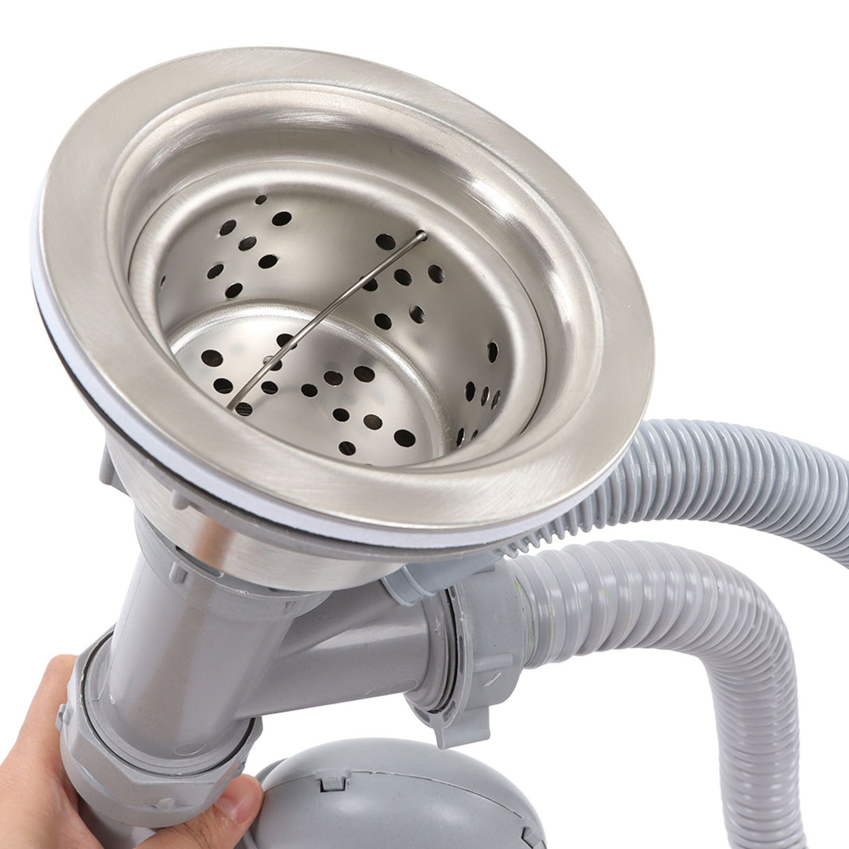 Kitchen Sink Drainer Pipe Stainless Steel S Bent with Double Drains Sewer Pipe Set for Bathroom Home
