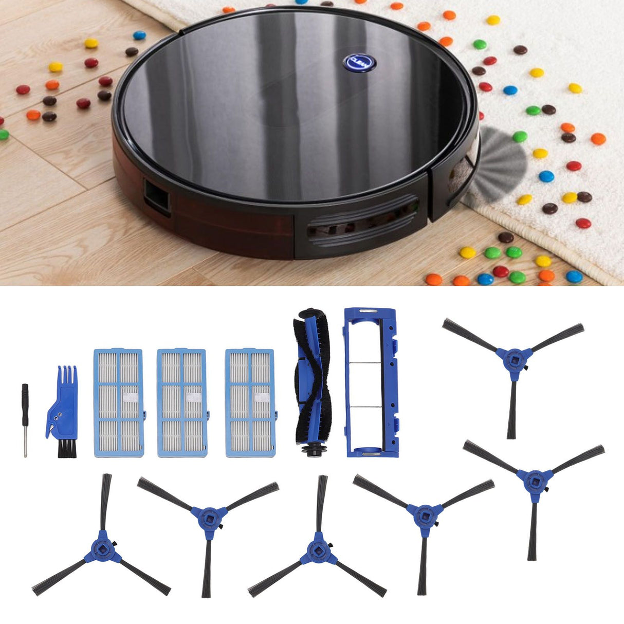 Main Brush Side Brush Filter Kit Vacuum Cleaner Accessories for Bagotte BG600 Vacuum Cleaner Replacement Part