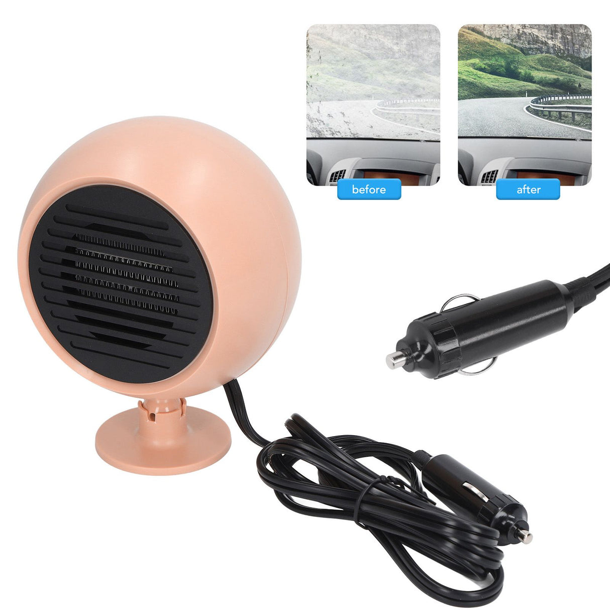 Car Heater Multi Angle Rotation Planetary Car Heater Portable Windshield Defogger Defroster Pink 12V