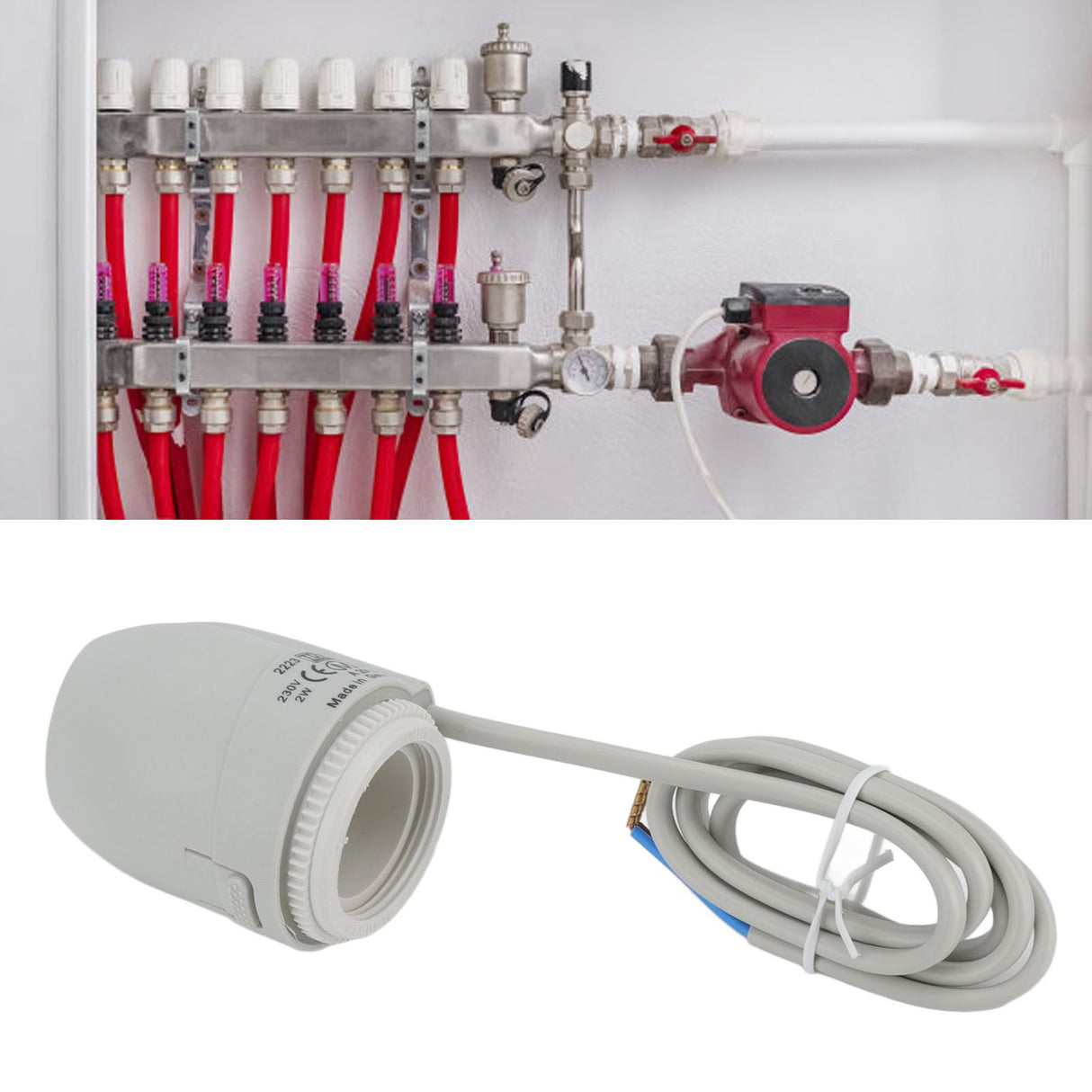 2W Electric Thermal Actuator Manifold Closed IP54 Waterproof Floor Heating Thermostatic Valve for Heating System 230V