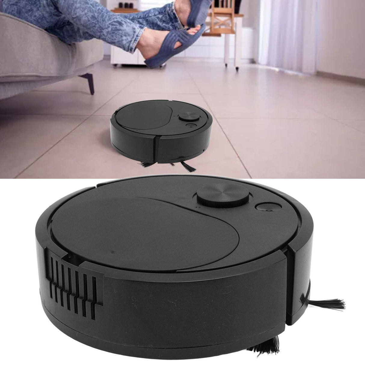 Robot Vacuum Cleaner Multifunctional USB Charging Mini Smart Sweeping Robot for Wooden Flooring Tile Carpet Black
