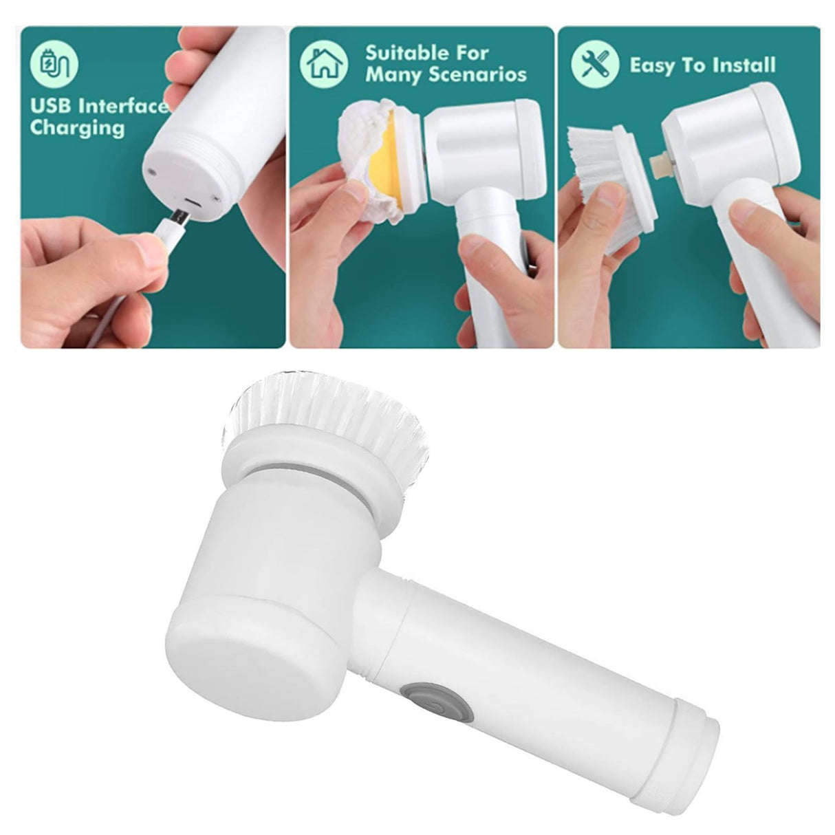 Electric Spin Scrubber Professional Cordless USB Rechargeable Automatic Handheld Cleaning Brush for Bathroom Kitchen