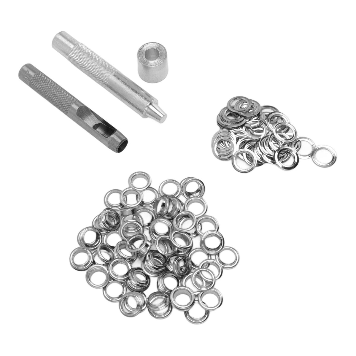Grommet Tool Kit 100 Set Grommet Eyelets with Setting Tools Hole Cutter Mandrel for Tarps Handicraft
