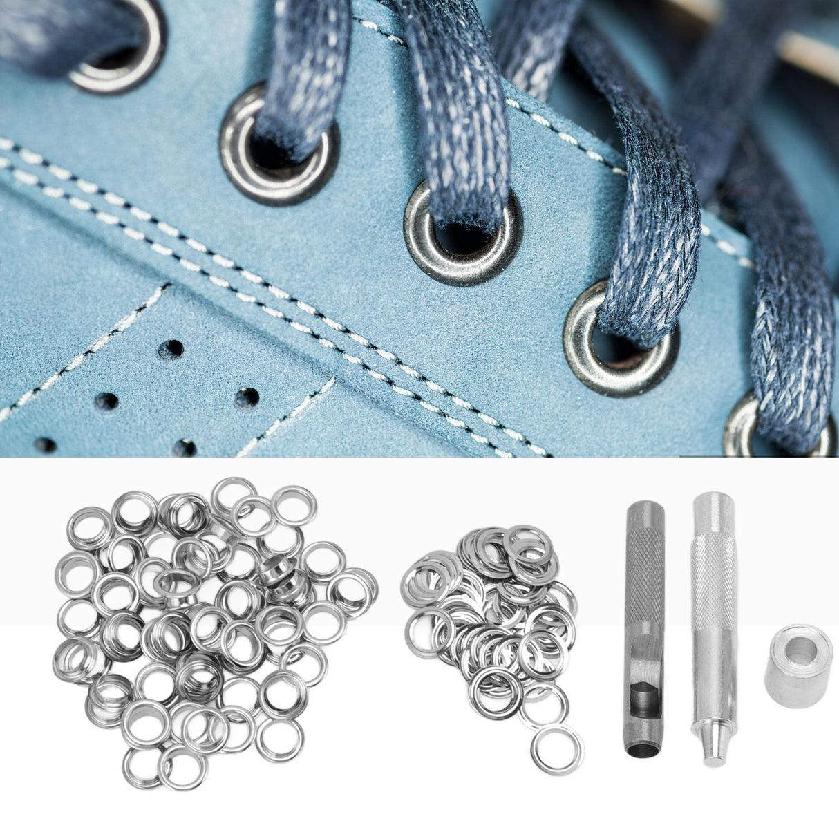Grommet Tool Kit 100 Set Grommet Eyelets with Setting Tools Hole Cutter Mandrel for Tarps Handicraft