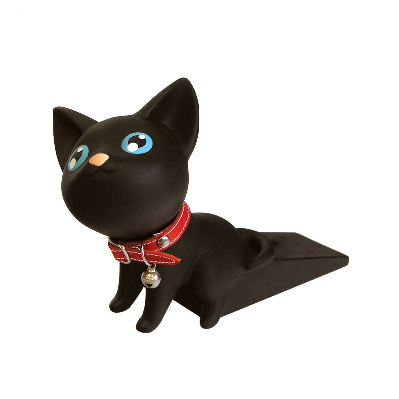 Cartoon Door Stopper Cute Animal Shaped Punch Free Decorative Door Wedge for Home Office Black Cat