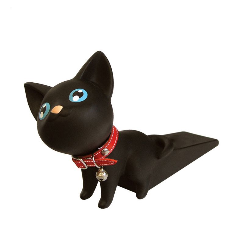 Cartoon Door Stopper Cute Animal Shaped Punch Free Decorative Door Wedge for Home Office Black Cat