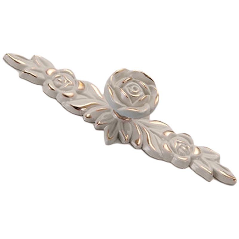 Euro Rose Cabinet Knobs Vintage Exquisite 3D Zinc Alloy Flower Drawer Pull Handles for Kitchen Bedroom and Bathroom Leaf Ivory with Gold Trim M
