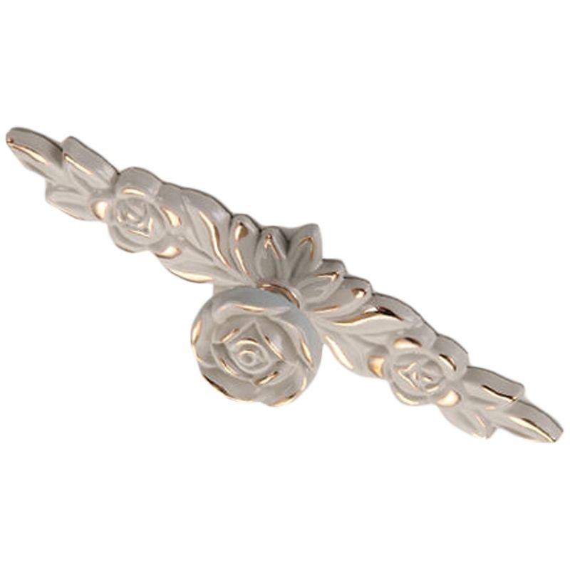 Euro Rose Cabinet Knobs Vintage Exquisite 3D Zinc Alloy Flower Drawer Pull Handles for Kitchen Bedroom and Bathroom Leaf Ivory with Gold Trim M