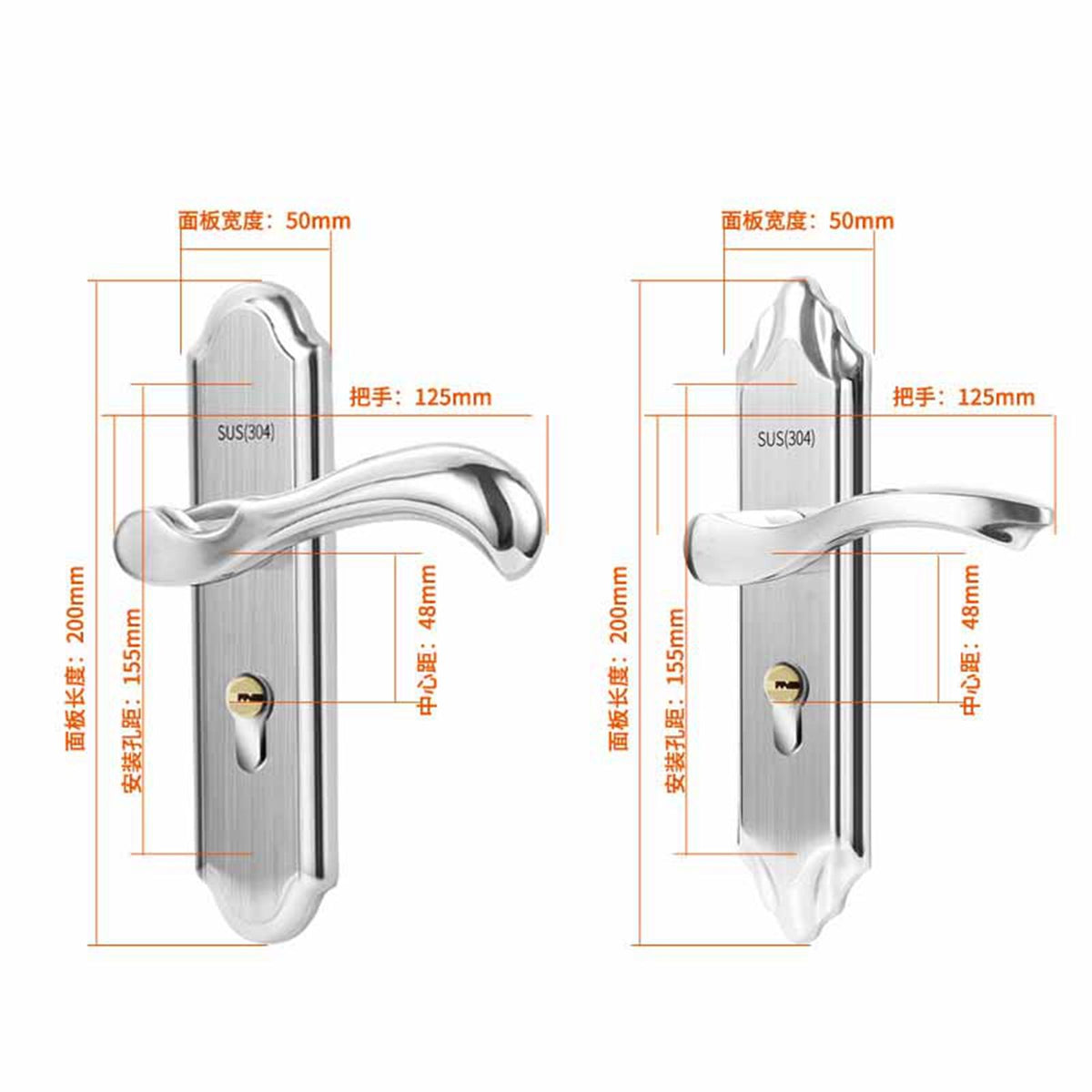 Keyed Entry Door Lock Silent Double Latch Irregular Stainless Steel Door Handle Lock for Bedroom Hotel Balcony