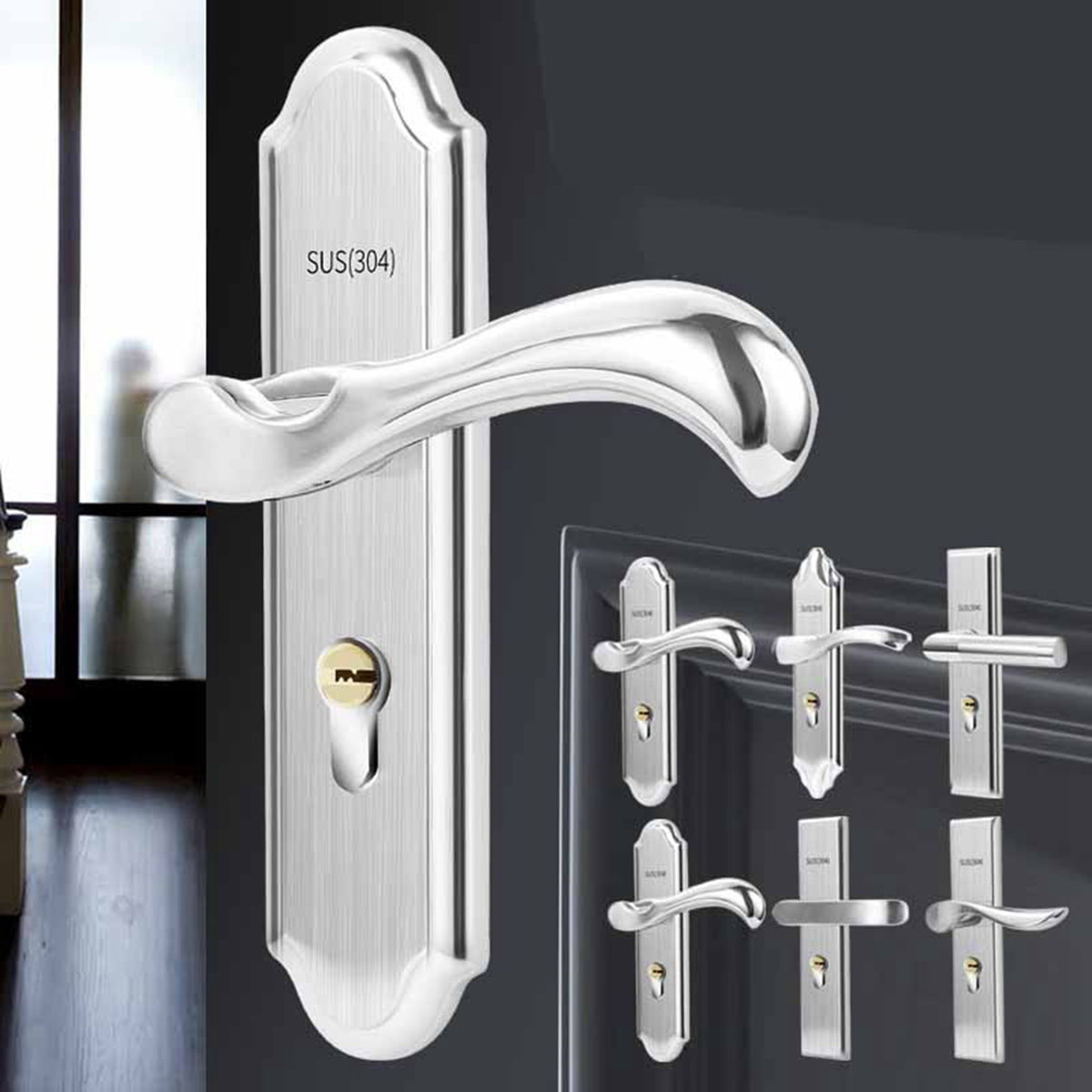 Keyed Entry Door Lock Silent Double Latch Irregular Stainless Steel Door Handle Lock for Bedroom Hotel Balcony