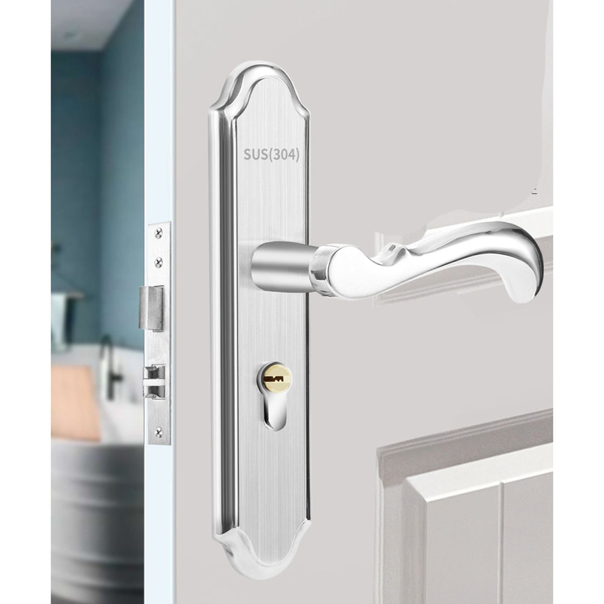 Stainless Steel Handle Door Lock Mechanical Magnetic Security Entry Lever Lock for Bedroom Hotel Balcony