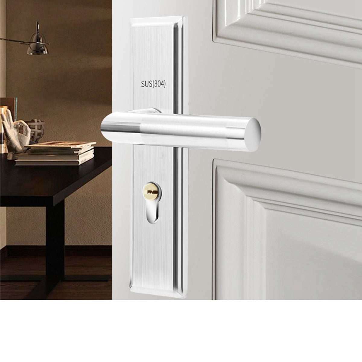 Stainless Steel Handle Door Lock Mechanical Magnetic Security Entry Lever Lock for Bedroom Hotel Balcony