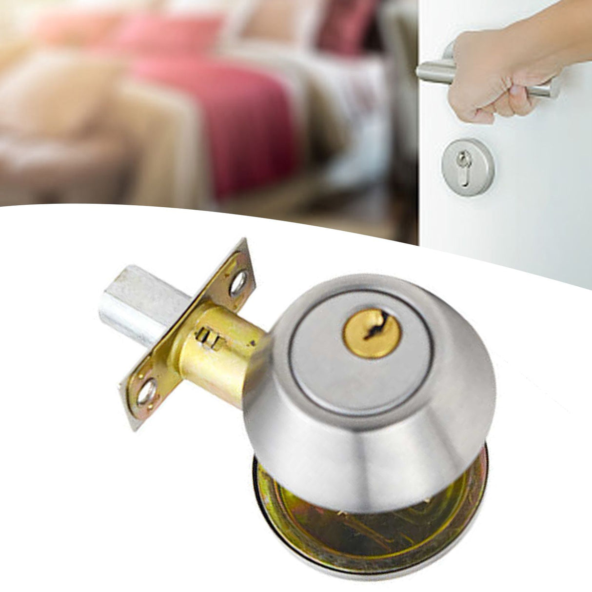 Ball Door Knob Universal Protection Classic Entrance Keyed Interior Door Knob for Home Use Silver