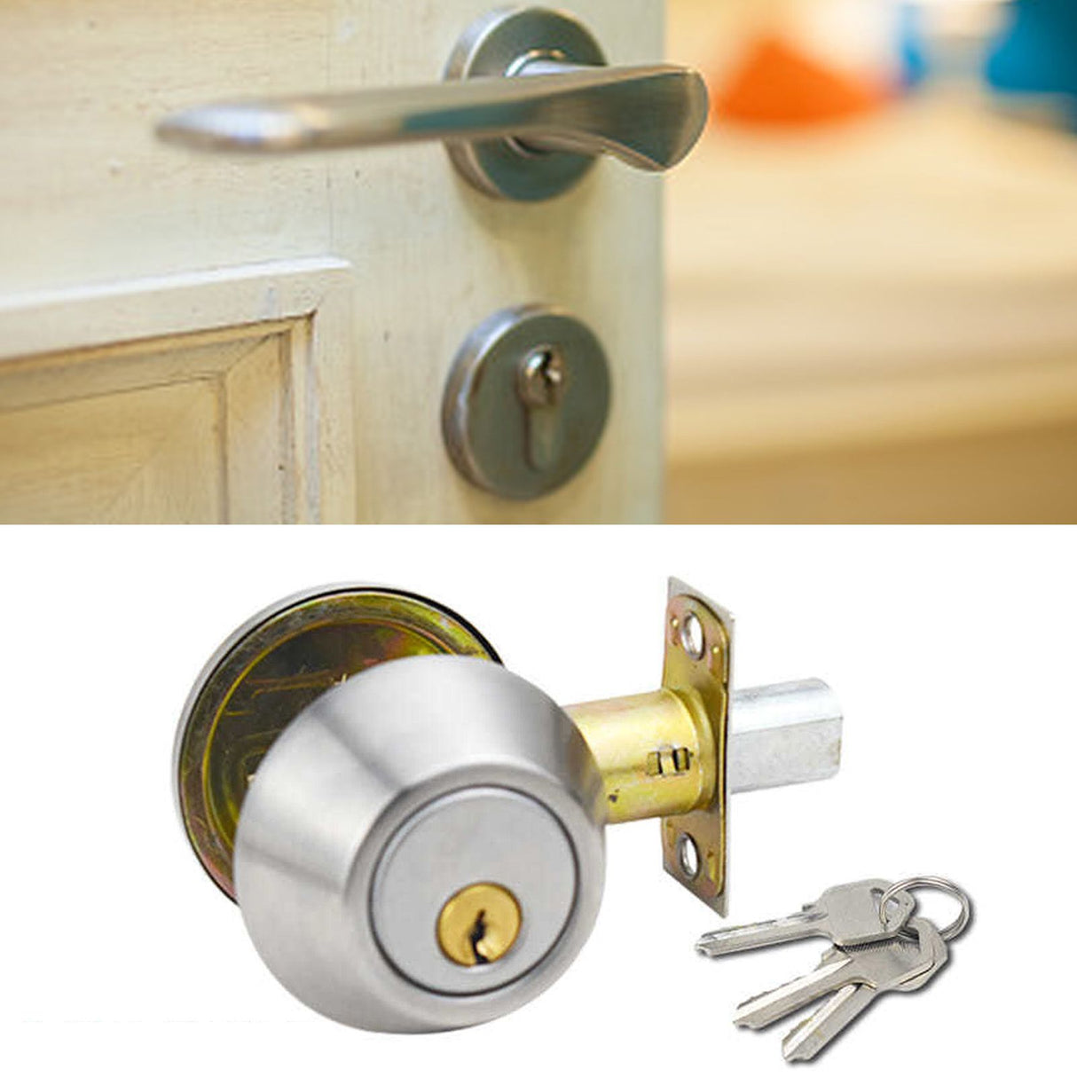 Ball Door Knob Universal Protection Classic Entrance Keyed Interior Door Knob for Home Use Silver
