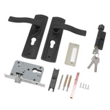 Door Handle Lock Manganese Steel Silent Bearing Universal Door Lever Lock Set with Keys for Home Bedroom Black - Front View