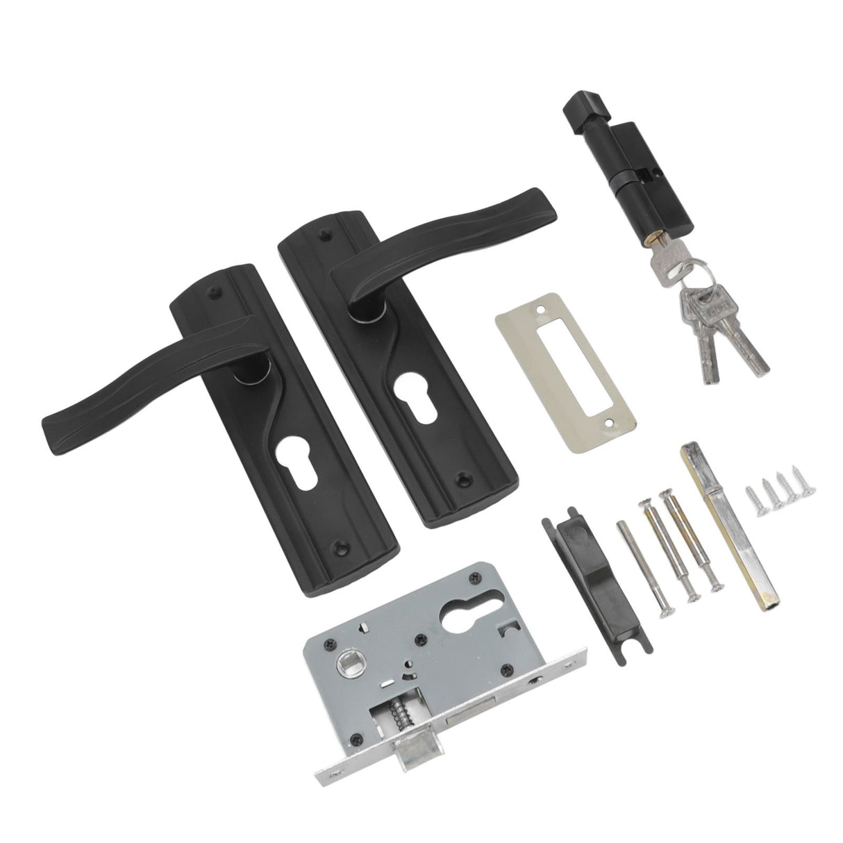 Door Handle Lock Manganese Steel Silent Bearing Universal Door Lever Lock Set with Keys for Home Bedroom Black