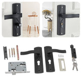 Door Handle Lock Manganese Steel Silent Bearing Universal Door Lever Lock Set with Keys for Home Bedroom Black - Extra Image