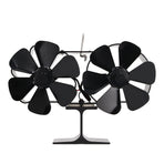 6 Blades Heat Powered Stove Fan Dual Head Fireplace Fan Home Non Electric Fan Black
