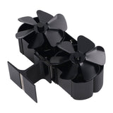 6 Blades Heat Powered Stove Fan Dual Head Fireplace Fan Home Non Electric Fan Black