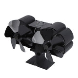 6 Blades Heat Powered Stove Fan Dual Head Fireplace Fan Home Non Electric Fan Black